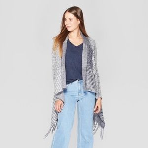 Knox Rose Blue Oversized Sweater shrug patches